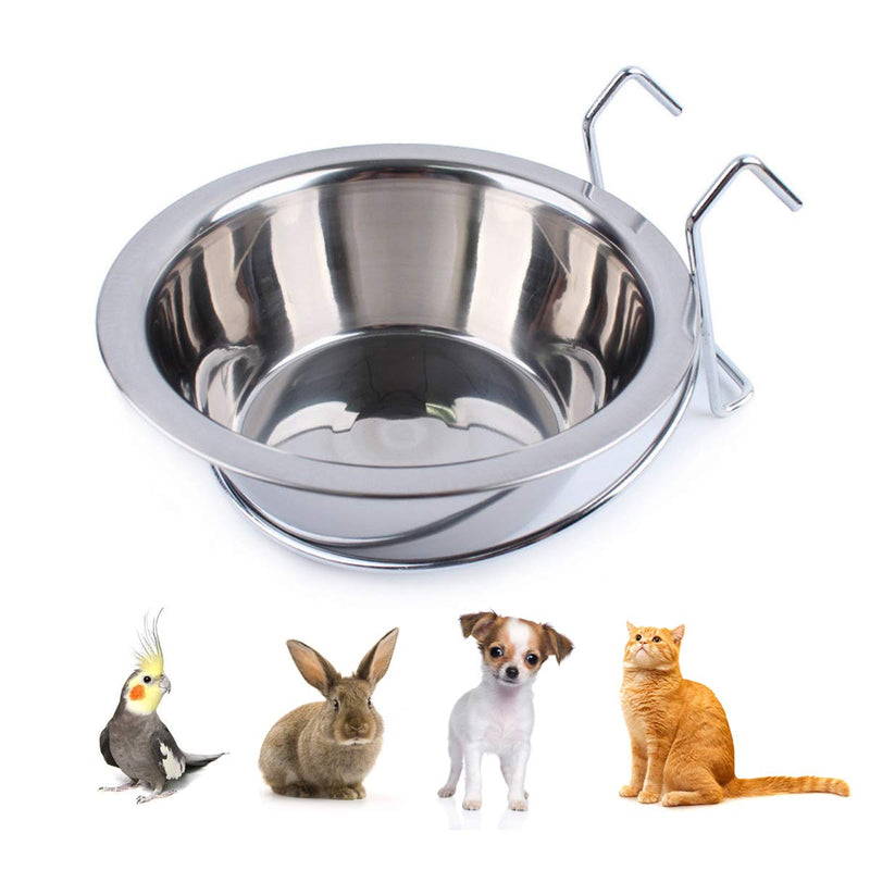 Wontee Pet Bowl Stainless Steel Hanging Food Water Cup Feeder with Hook Detachable for Dogs Cats Kennel, Bird Parrot Rabbit Cage S - PawsPlanet Australia