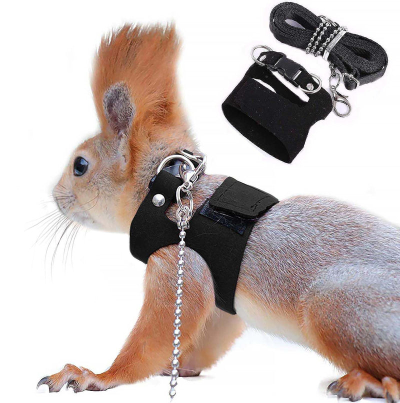 Squirrel Traction Rope Strap Anti-Biting Chain Rope, Adjustable Vest, Small Animal Walking Harness with Lead Leash, Hamster Gerbil Rat Mouse Ferret Chinchilla Small Animal Walking Leash Black - PawsPlanet Australia