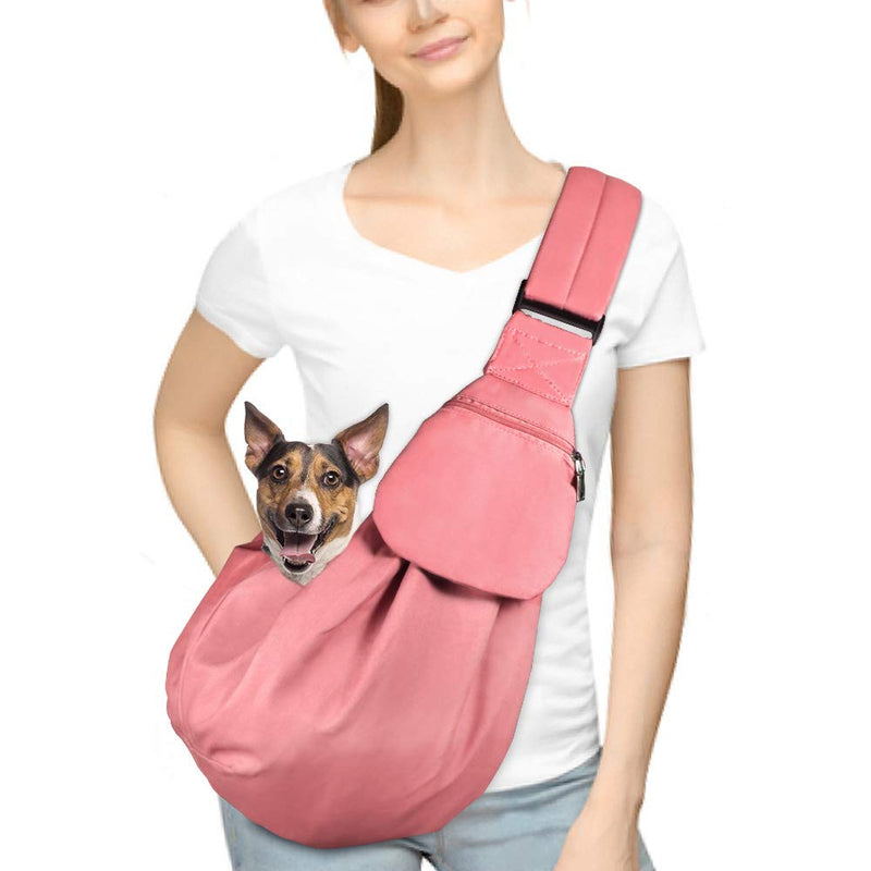 Dog Padded Papoose Sling, Small Pet Sling Carrier Hands Free Carry Adjustable Shoulder Strap Reversible Tote Bag with a Pocket Safety Belt Dog Cat Traveling Subway (5-12lbs, Pink) 5-12lbs - PawsPlanet Australia