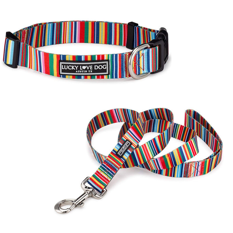 Lucky Love Dog - Easy Click Buckle Dog Collar with Leash Set Combo, Durable & Comfortable for Male & Female Dogs, Pet Collar for Medium Dogs, Secure Fit - Hippie Combo, Medium Hippie Collar/Leash Combo Medium | 13-21"