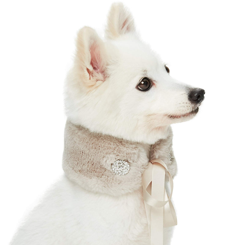 Blueberry Pet Soft & Comfy Peachy Beige Faux Fur Dog Scarf with Princess-Like Diamonds, Medium Medium (Pack of 1)