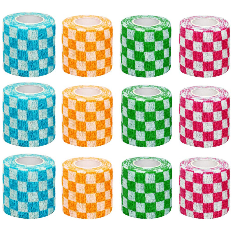 Vet Wraps 2 inch Self- Adherent Cohesive Gauze Bandage for Animals Dogs Cats Horses, 4 Colors Plaid Pattern, 12 Rolls - PawsPlanet Australia