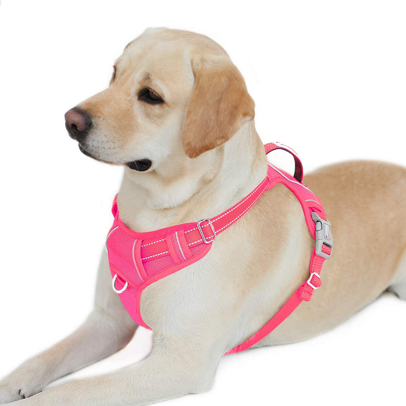 BARKBAY No Pull Dog Harness Front Clip Heavy Duty Reflective Easy Control Handle for Large Dog Walking with ID tag Pocket Large(Chest:27-32") Pink