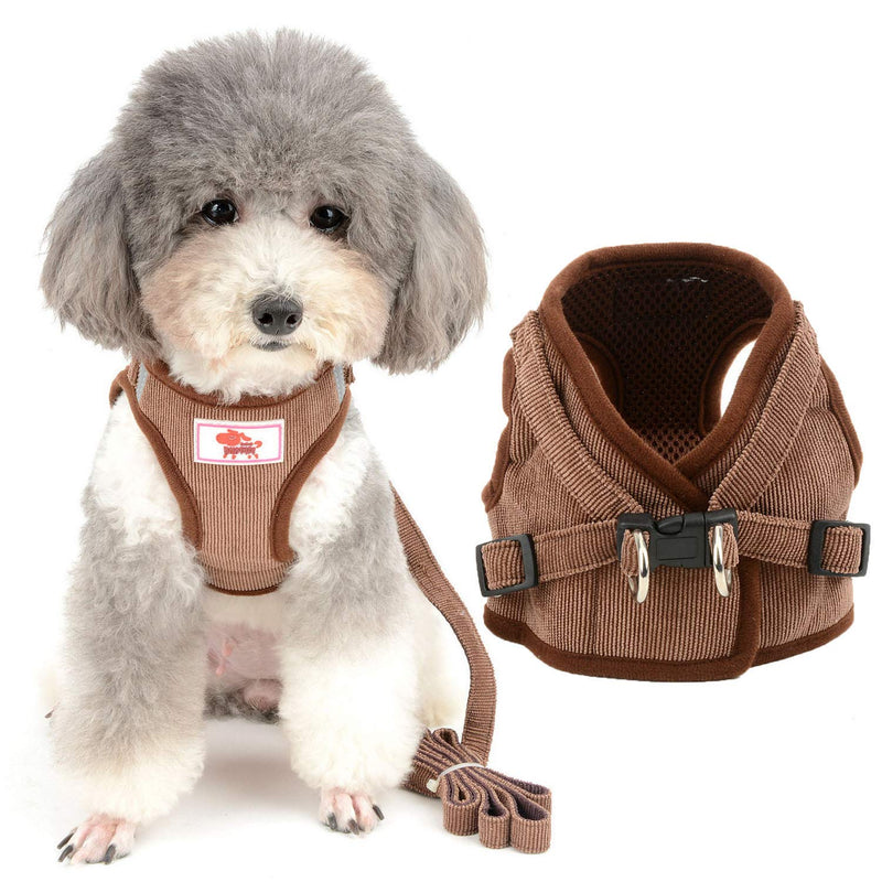 Zunea Small Dog Harness and Leash Set No Pull Adjustable Reflective Step-in Puppy Boy Girl Vest Harnesses Soft Corduroy Mesh Padded for Pet Dogs Cats Chihuahua Brown M M (Chest: 15.5 Inch) - PawsPlanet Australia