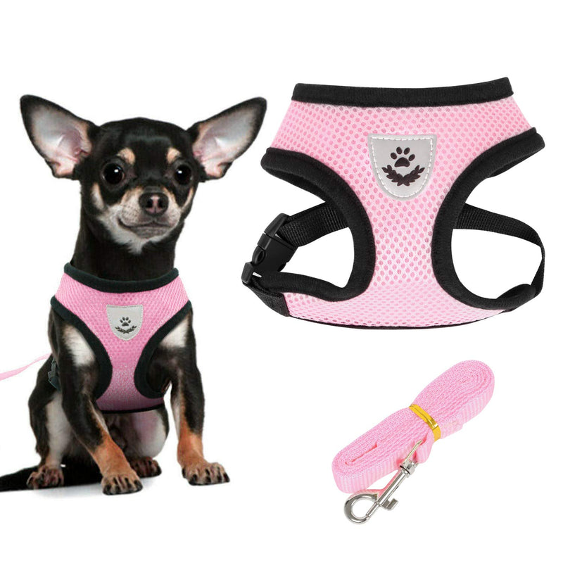 Soft Mesh Dog Harness Vest, Small Dog Harness, Night Reflective Adjustable Mesh Harness with Padded Vest and Leash?Pink? - PawsPlanet Australia
