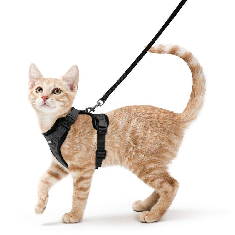 rabbitgoo Cat Harness and Leash for Walking, Escape Proof Soft Adjustable Vest Harnesses for Cats, Easy Control Breathable Reflective Strips Jacket, Black, S - PawsPlanet Australia