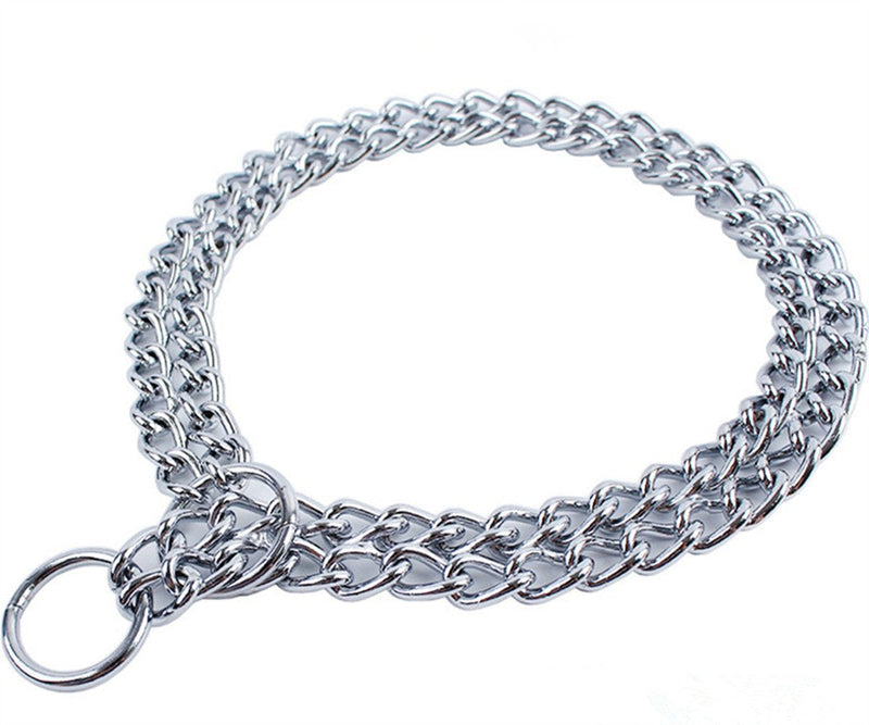 JWPC Dog Chain Collar Pet Iron Metal Double Chain Row Neck Leash Gear Choke Chain Walking Training for Small Medium Large Dogs 22"(55cm)