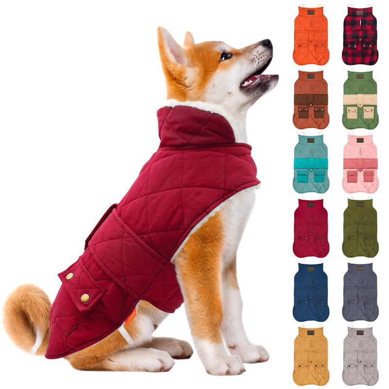 KYEESE Dog Coat Thick Pets Clothes with Pocket Waterproof Dogs Jacket with Fleece Lined Windproof Dog Coats for Small Dogs Soft Pet Sweater for Cold Weather Warm Pet Winter Puffer Coat with Leash Hole X-Large 02# Red