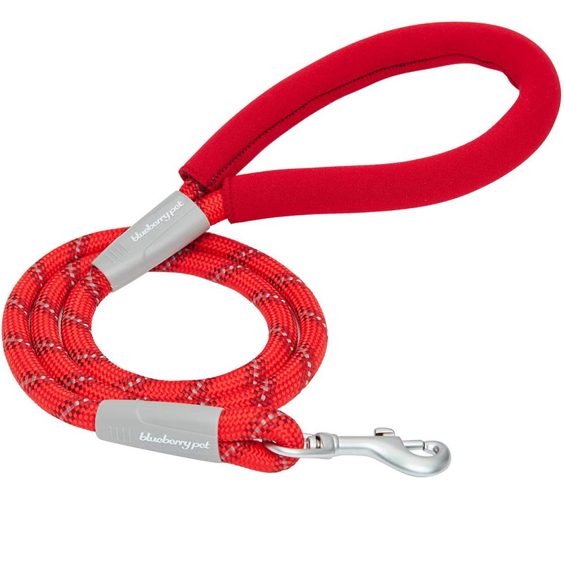 Blueberry Pet Durable Dog Leash with Comfy Neoprene Handle, 4ft Red Rope Leash, Puppy Essentials, Heavy Duty Dog Leashes for Medium & Large Dogs 4 Foot