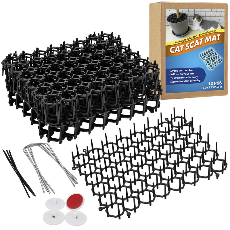 Ley's 12 Pack Cat Deterrent Mat, Scat Mat for Cats with Spikes, Cat Repellent Indoor Furniture, Outdoor Garden Fence Animal Barrier Black - PawsPlanet Australia