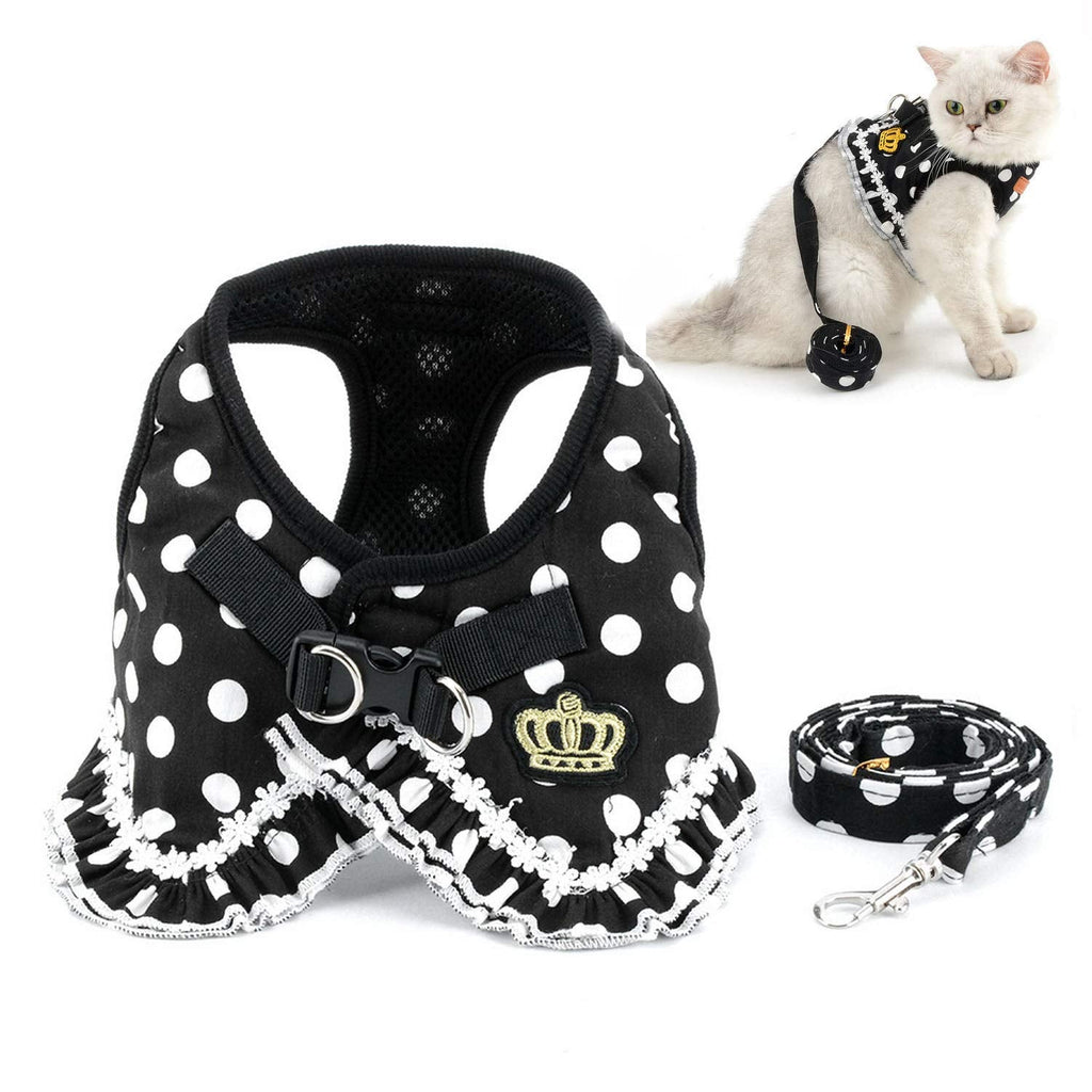 Zunea Polka Dots Cat Harness and Leash Set Girl Kitten Crown Escape Proof No Pull Choke Vest Clothes for Walking, Step in Soft Mesh Padded Puppy Harness for Small Dog L (Chest: 16.5") black