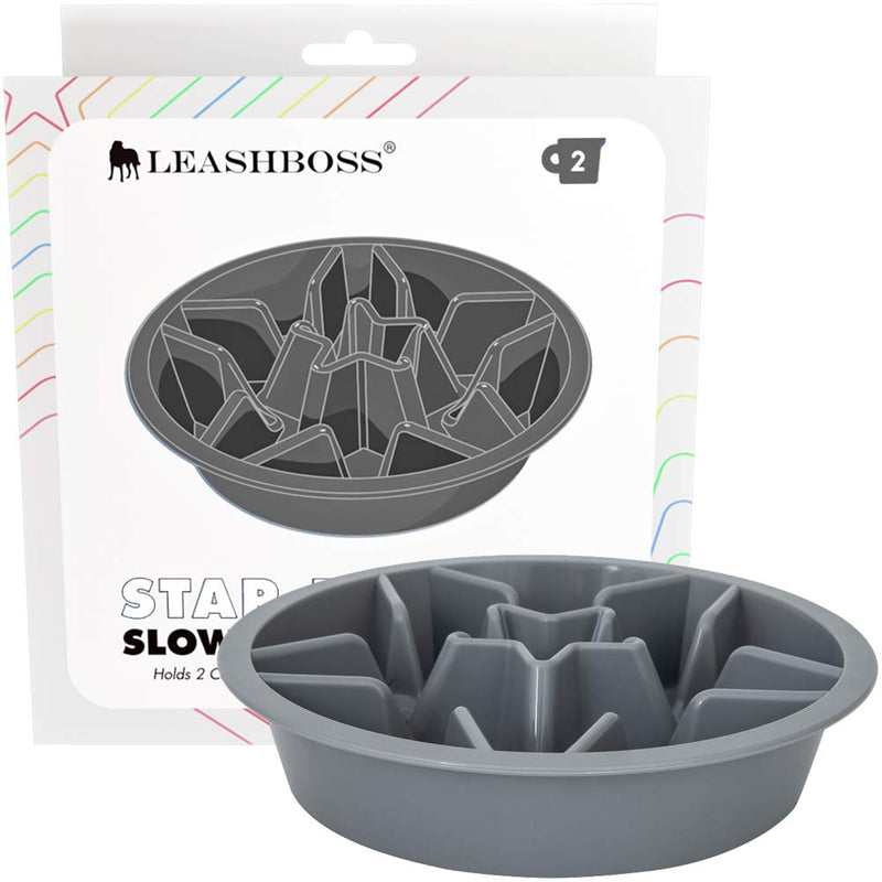 Leash Boss Slow Feeder Dog Bowls - Cup Maze Puzzle Slow Feeder Dog Bowl with 2 Cups - With 7.5-8 Inch Feeder Holes - Dog Bowl Slow Feeder - Slow Feeding Dog Bowl for Large, Medium & Small Sized Breeds 2 Cup - 7.5-8 Inch Feeder Holes Gray - PawsPlanet Australia