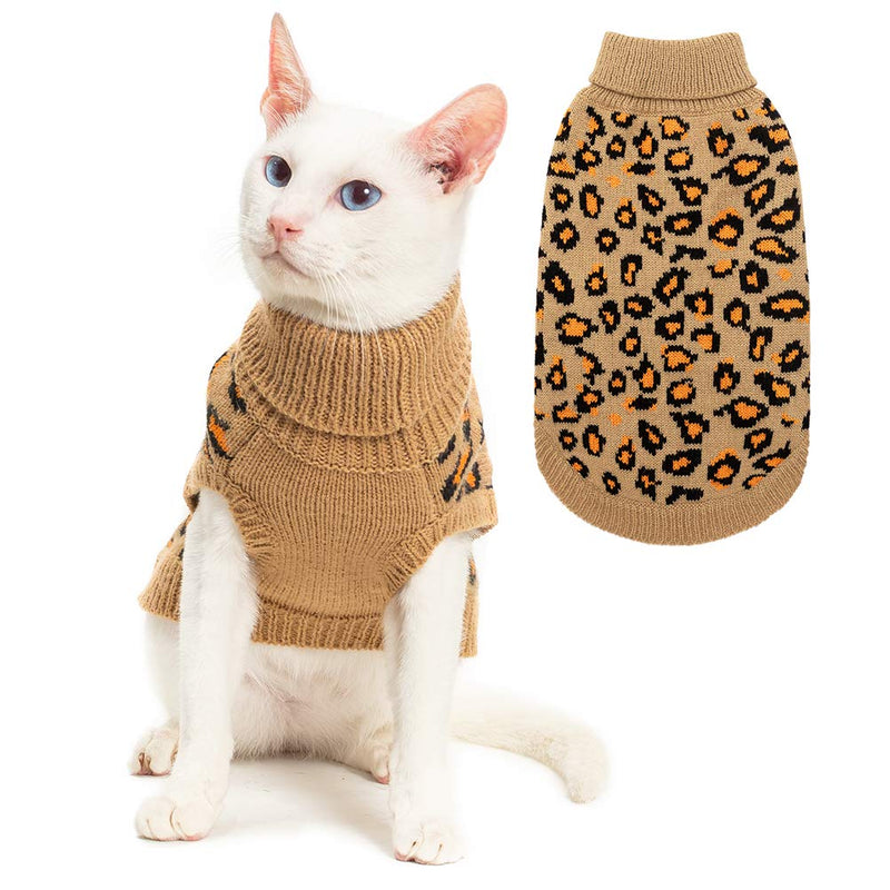 Winter Warm Cat Sweater Turtleneck Puppy Pets Sweater Knit Vest Fashion Leopard for Cats Puppy Small Animals Brown Medium Yellow - PawsPlanet Australia