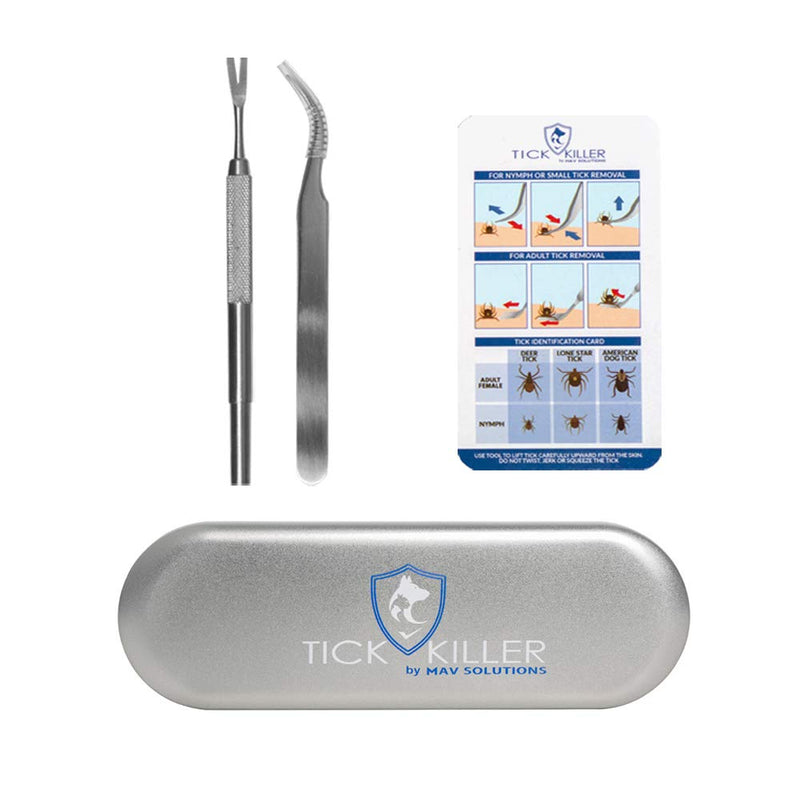 Platinum Tick Removal Tool Set, Stainless Steel Tick Remover Tweezers Kit, Protective Metal Case, Identification Card & Plastic Mini Bags - PawsPlanet Australia