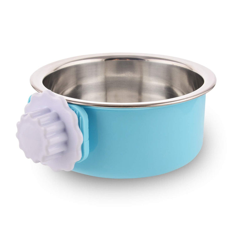 Crate Dog Bowl Removable Stainless Steel Water Food Feeder Bowls Cage Coop Cup for Cat Puppy Bird Pets (Small, Blue) Small - PawsPlanet Australia