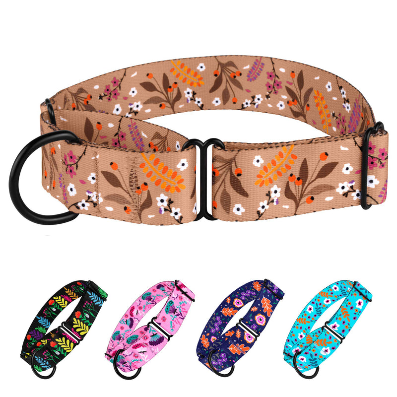 CollarDirect Martingale Collars for Dogs Heavy Duty Floral Pattern Female Safety Nylon Training Wide Collar Flower Design Large Medium (XL, Neck Size 19"-24", Toffee) - PawsPlanet Australia