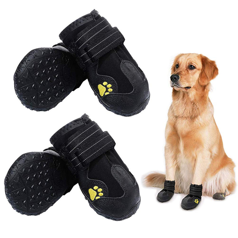 Waterproof Dog Boots, Dog Outdoor Shoes for Medium to Large Dogs with Two Reflective Fastening Straps and Rugged Anti-Slip Sole (2.95" x 2.52",Black 4PCS). Size 6: (2.95"x2.76")(L*W) for 52-65 lbs Black - PawsPlanet Australia
