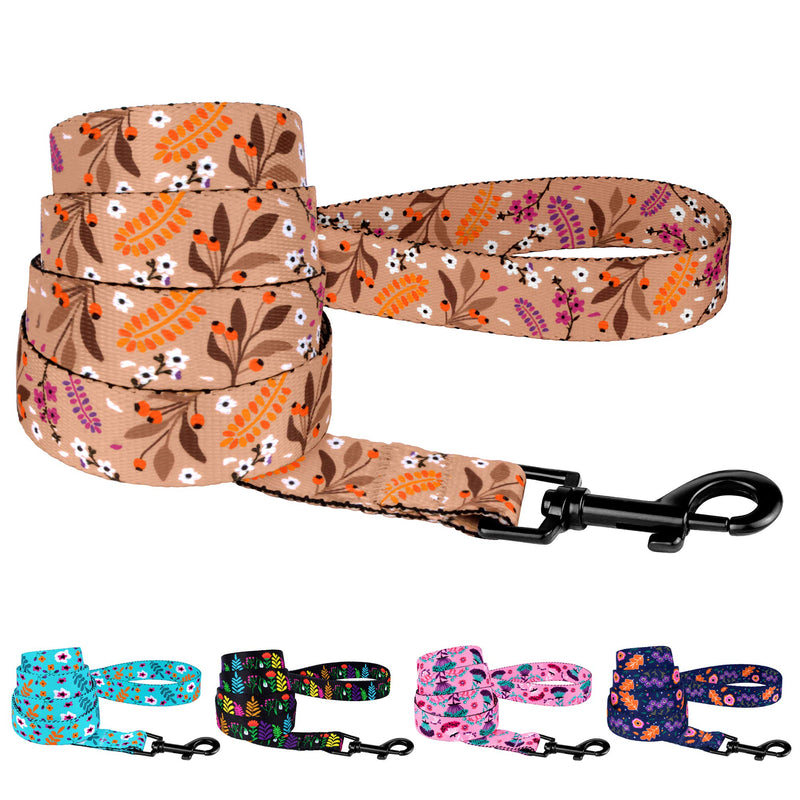 CollarDirect Floral Dog Leash Nylon Pattern Flower Print Adjustable Pet Leashes for Dogs Small Medium Large Puppy (M, Toffee) - PawsPlanet Australia