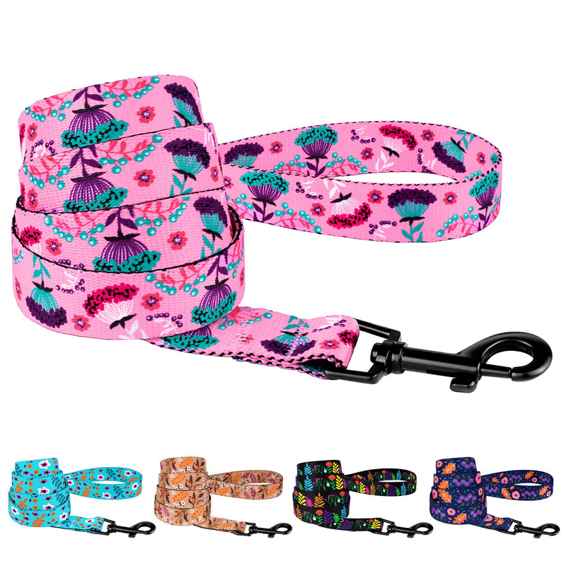 CollarDirect Floral Dog Leash Nylon Pattern Flower Print Adjustable Pet Leashes for Dogs Small Medium Large Puppy (L, Pink)