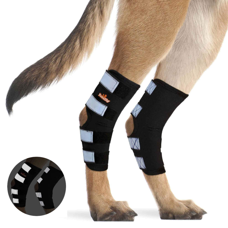 NeoAlly Pair Dog Rear Leg Brace Canine Rear Hock Joint Support with Safety Reflective Straps for Joint Injury and Sprain Protection, Wound Healing and Loss of Stability from Arthritis (M Pair) M (1 Pair) Black - PawsPlanet Australia