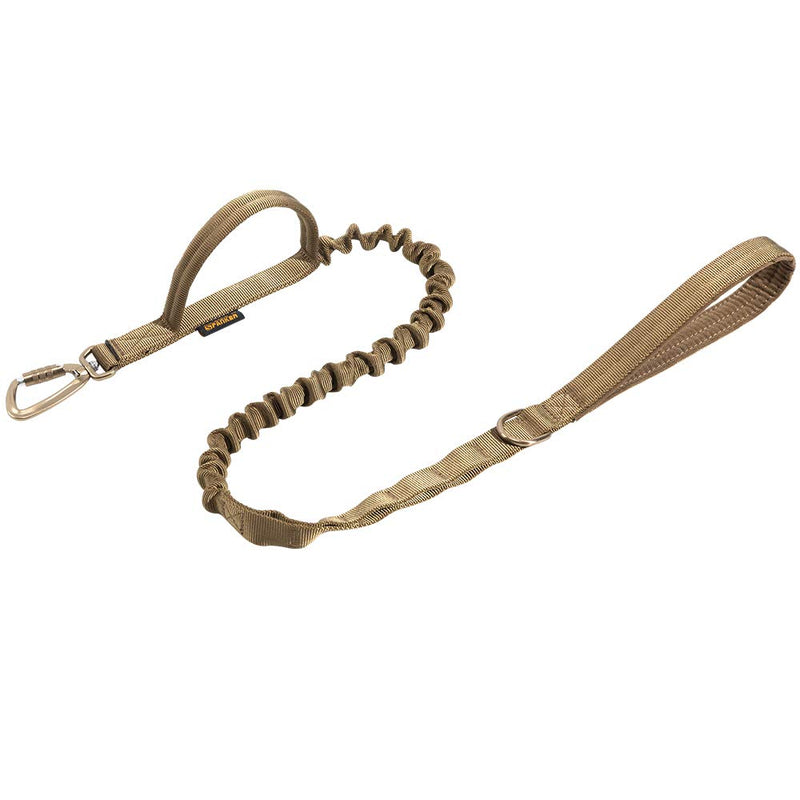 EXCELLENT ELITE SPANKER Military Leash Dog Tactical Space Aluminum Hook Clips Bungee Dog Leash Tactical Dog Leash Elastic Dog Rope Leads with 2 Control Handle Coyote Brown - PawsPlanet Australia