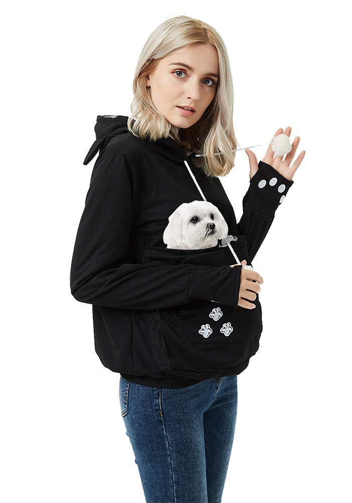 Unisex Pet Carrier Hoodie Cat Dog Pouch Holder Sweatshirt Shirt Top Small Black - PawsPlanet Australia