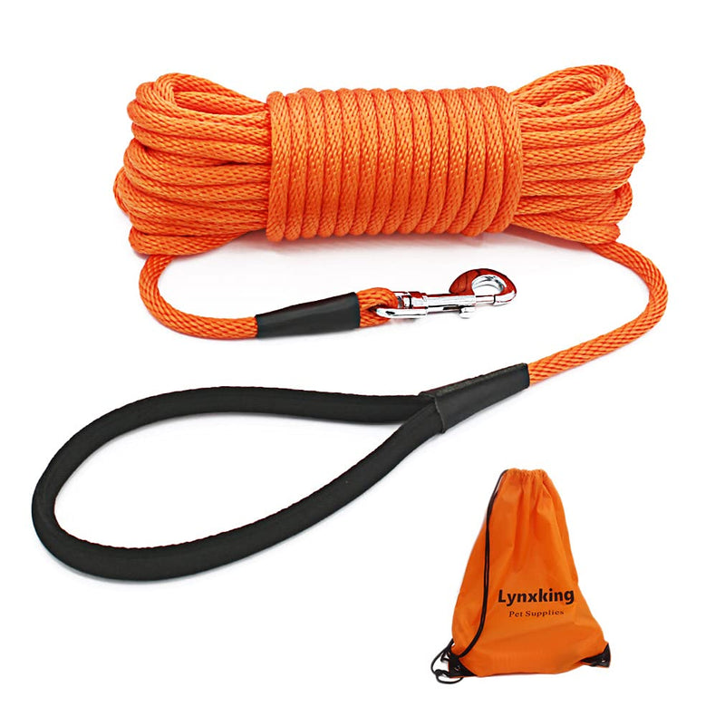 lynxking Check Cord Dog Leash Long Lead Training Tracking Line Comfortable Handle Heavy Duty Puppy Rope 10ft 15ft 30ft 50ft for Small Medium Large Dog Orange 3/8 inch * 50foot - PawsPlanet Australia