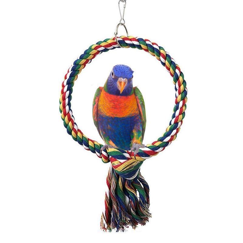 Bird Rope Swing Colorful Perch Climbing Toy for Parrots Budgie Parakeet Cockatiel Cockatoo Conure B: Swing Ring Toy-M - PawsPlanet Australia