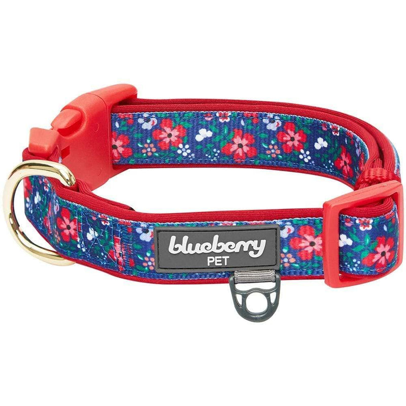 Blueberry Pet Soft & Comfy Pretty Posies Spring Garden Navy Padded Adjustable Dog Collar, Small, Neck 12"-16" - PawsPlanet Australia