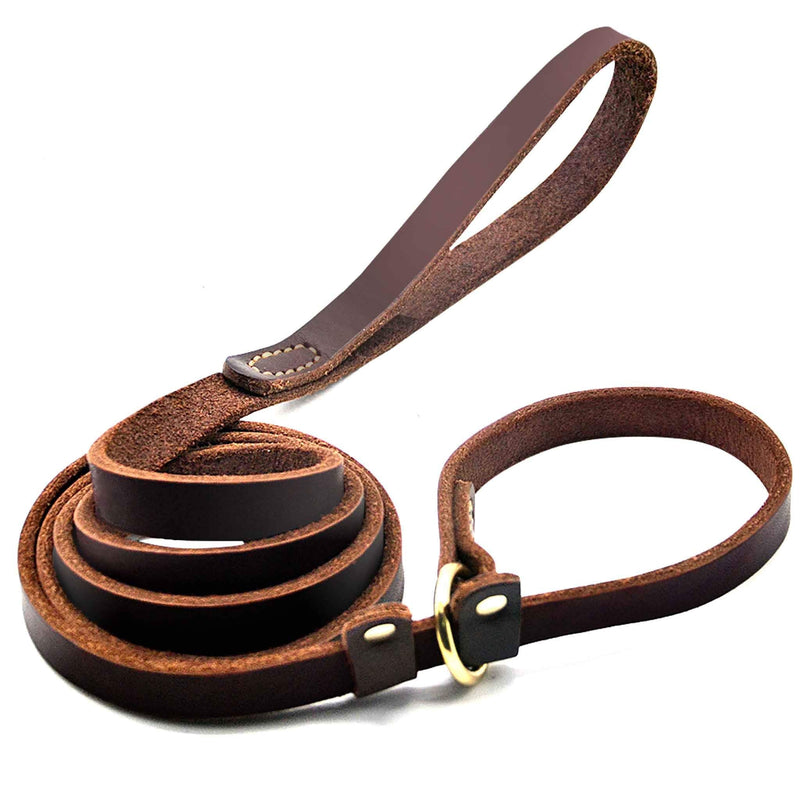 Real Leather Slip Lead Dog Leash, Soft Adjustable Pet Slip Leads with Slider, Heavy Duty Flat Dog Training Leash for Medium and Large Dogs, 6ft Long by 0.7 Inch Wide, Brown 6 Feet - PawsPlanet Australia