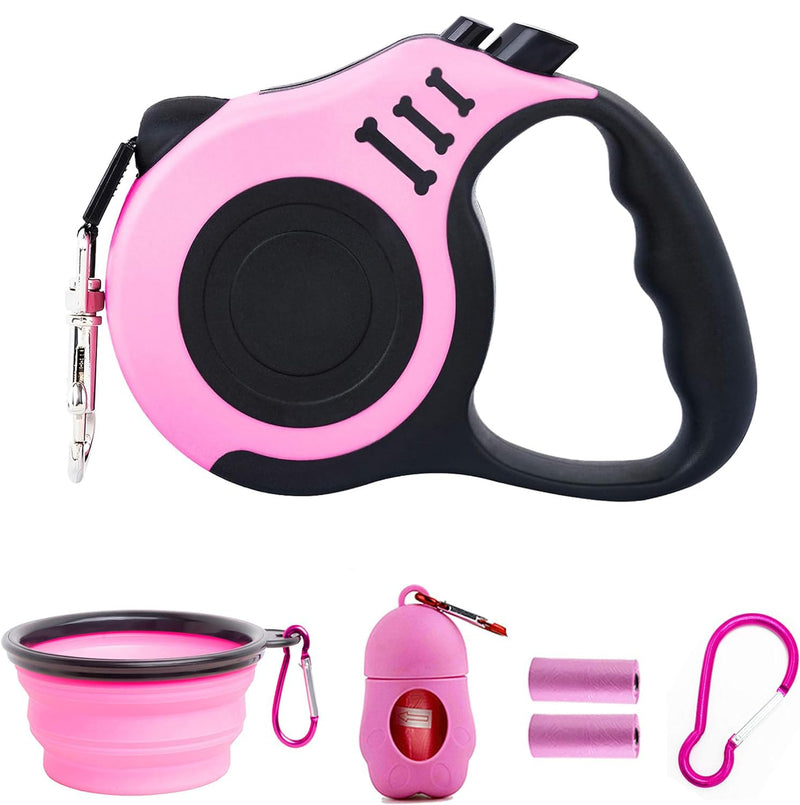 PETIMP Retractable Dog Leash Lightweight 16FT Leash, with Folding Bowl,Dispenser,Waste Bags, for Small Medium Dogs(Pink) PINK - PawsPlanet Australia