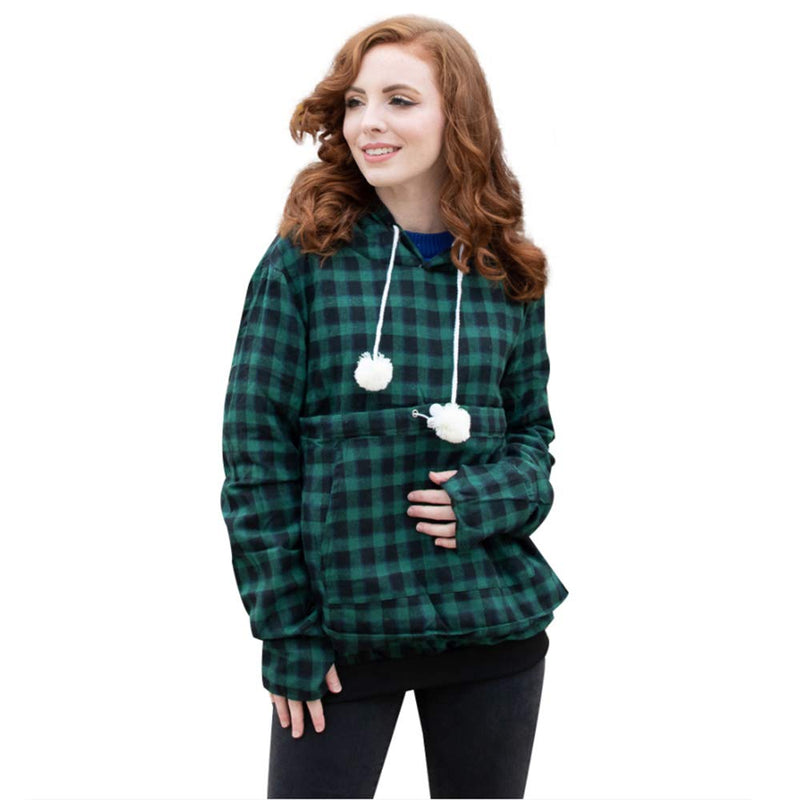 Pet Pouch Hoodie - Cat Dog Holder Sweatshirt Large Pocket Carrier Pullover Tops for Women Green+black - PawsPlanet Australia