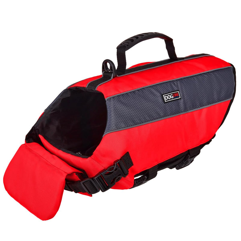 Dogline Dog Life Jacket – Dog Life Vest for Swimming and Boating in Hi-Viz Colors with Reflective Strips Mesh Underbelly for Draining and Drying and Top Carry Handle 15 to 18" Girth Red Girth 15 to 18" - PawsPlanet Australia