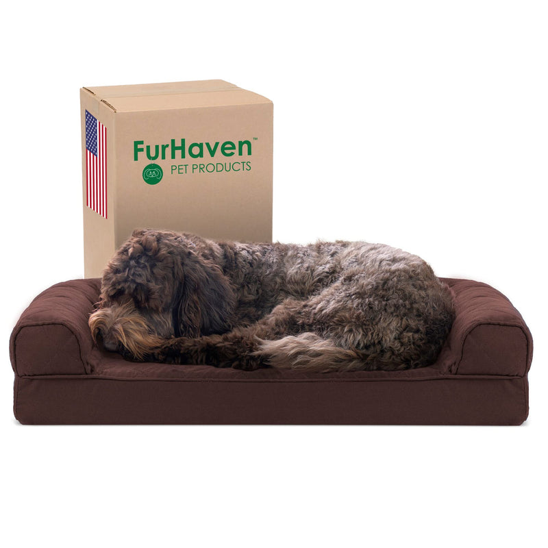 Furhaven Cooling Gel Dog Bed for Medium/Small Dogs w/ Removable Bolsters & Washable Cover, For Dogs Up to 35 lbs - Quilted Sofa - Coffee, Medium Coffee (Quilted) - PawsPlanet Australia