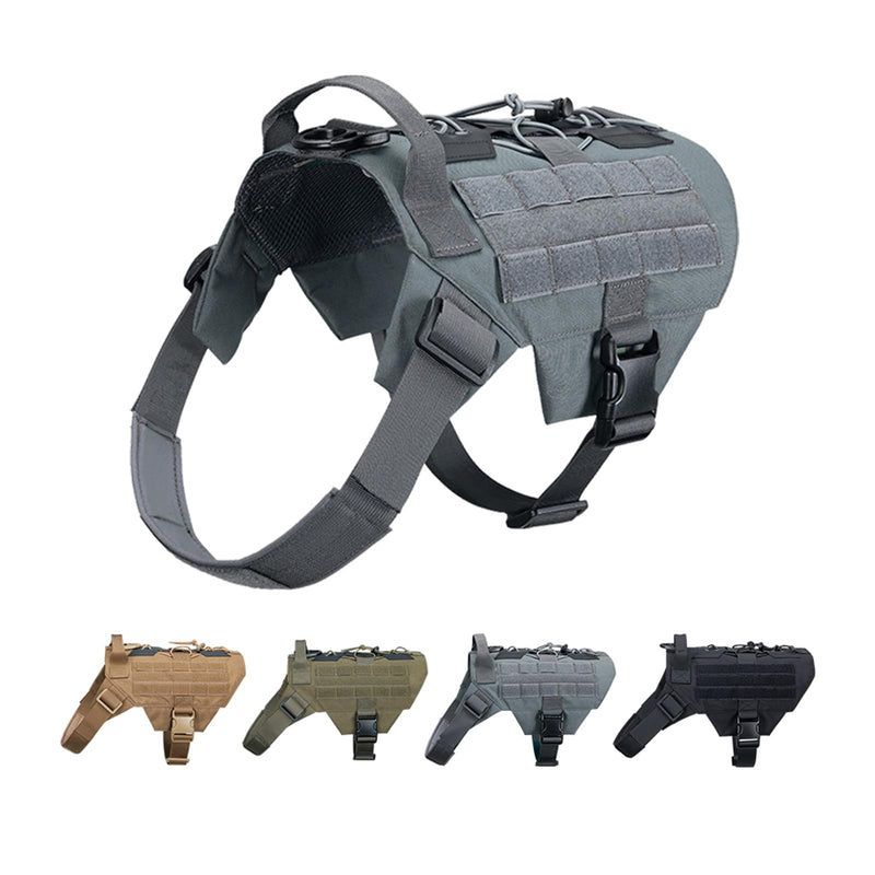 EXCELLENT ELITE SPANKER Tactical Military Dog Harness Adjustable No-Pull Military Patrol Service Dog Harness Training Hunting Vest with Handle(Gry-M) M (Chest:28''-35'') Grey - PawsPlanet Australia