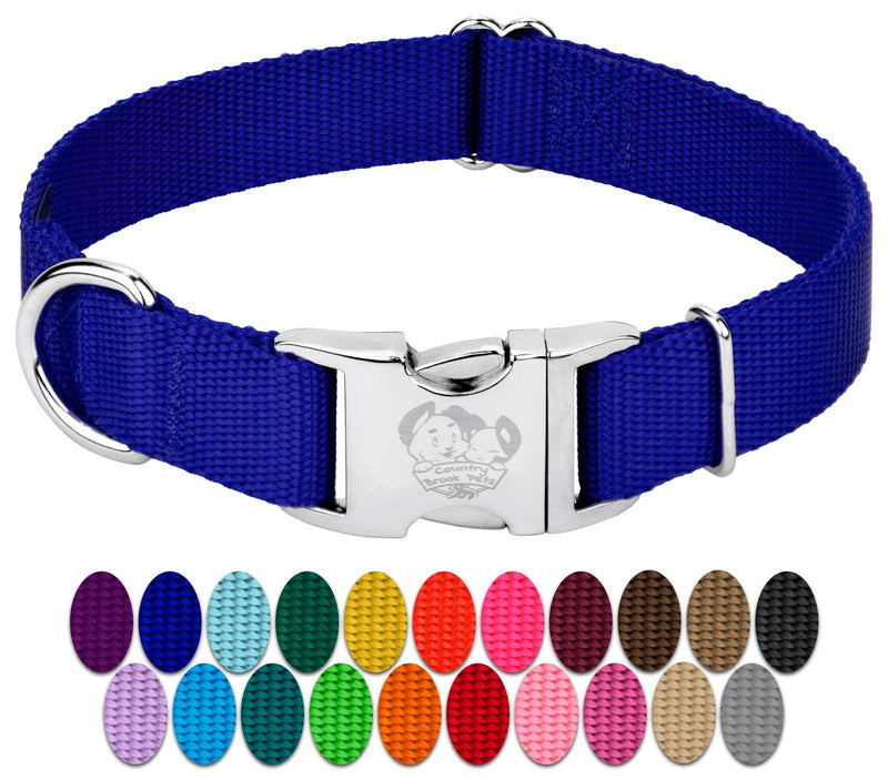 Country Brook Petz - Premium Nylon Dog Collar with Metal Buckle for Small Medium Large Breeds - 10+ Cool Colors (Small, 3/4 Inch, Bright Royal Blue) Small (Pack of 1)
