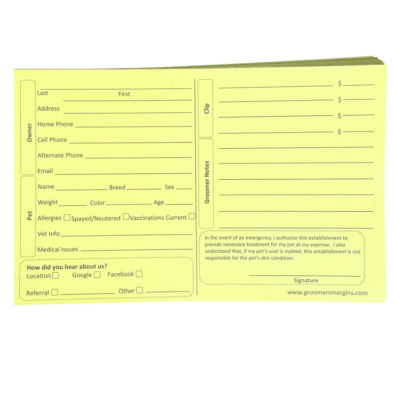 Yellow Dog Grooming Cards 5X8 Inch (100 Pack 8 X 5 inches) Dog Groomer Client Cards for Veterinarians, Pet Kennel Records, and Cat Grooming (Canary) - PawsPlanet Australia