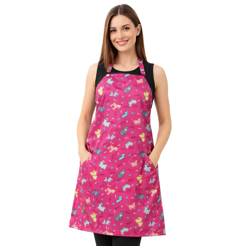 Ladybird Line 609 Pink Dog Waterproof Grooming Apron, Hair Bleach Resistant, Adjustable Neck Band, Breathable Mesh Lining - PawsPlanet Australia