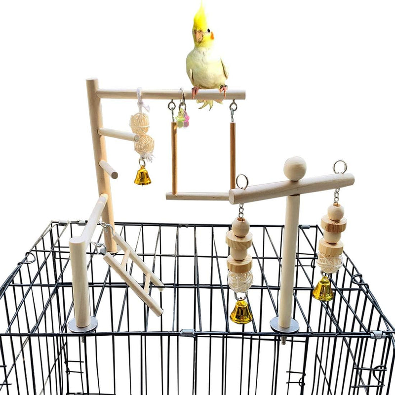 PINVNBY Bird Playground Parrot Play Gym Parakeet Cage Play Stand Wooden Perches Playpen Ladders Conure Chewing Climbing Swing Toy Birdcage Accessories for Small Cockatoo Cockatiel Lovebirds Budgie Bell - PawsPlanet Australia