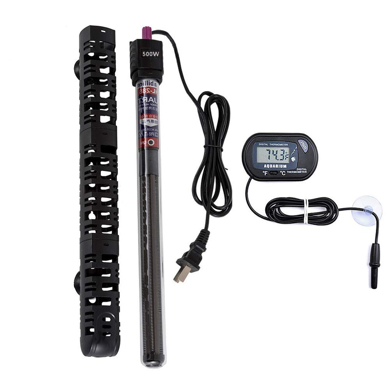 MQ Submersible Aquarium Heater Auto Thermostat, 500W Fish Tank Heater with LCD Digital Aquarium Thermometer, Shatter-Proof and Blast-Proof 500W for Fish Tank 55-80 Gallon - PawsPlanet Australia