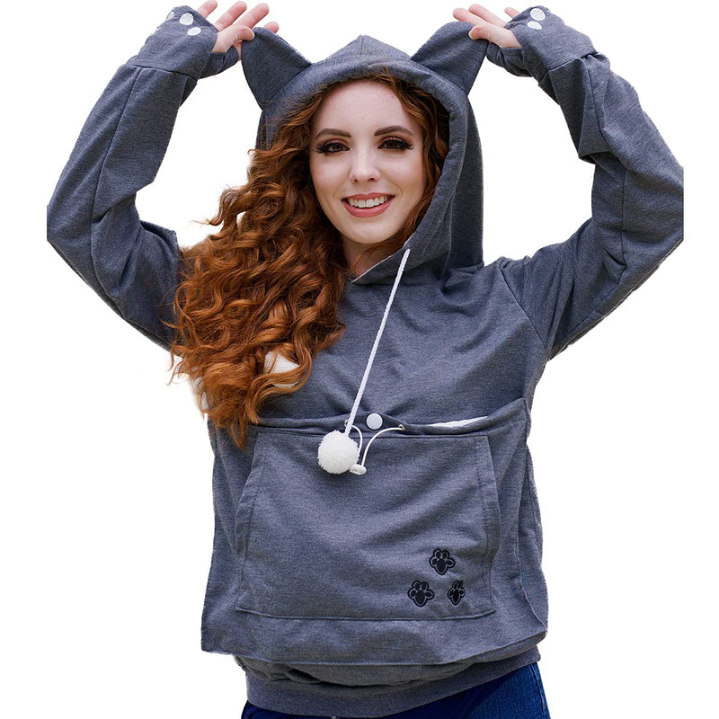 Unisex Hoodies Pet Holder Cat Dog Large Pouch Carriers Pullover with Cat Printing Sweatshirt Classic Version Dark Grey - PawsPlanet Australia