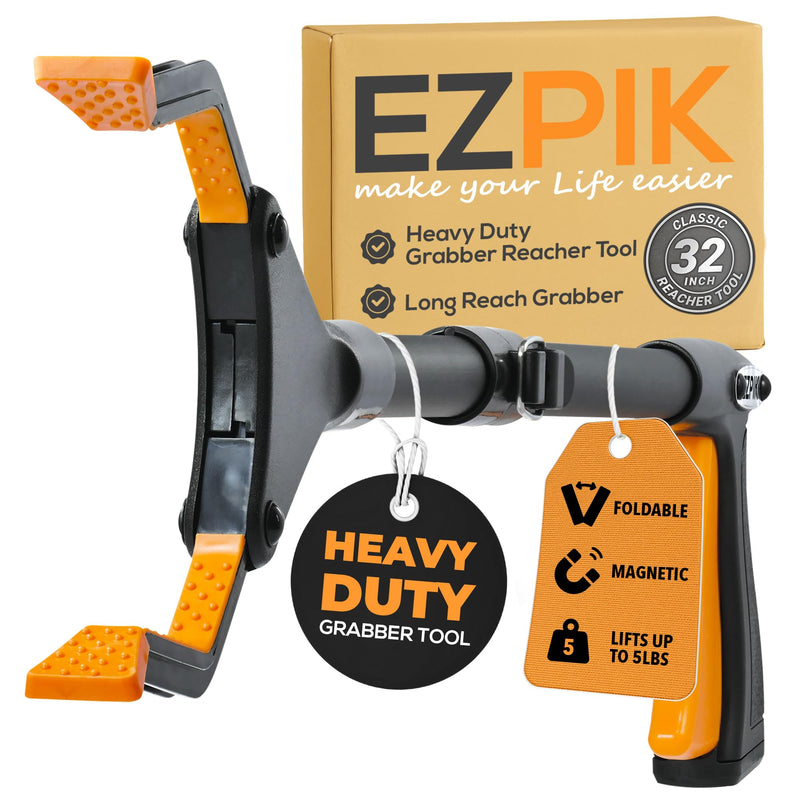 EZPIK Classic 32” Folding Grabber Reacher Tool with Dual Magnets, Heavy Duty Trash Picker Upper Grabber for Seniors & Disabled Users, Aluminum Pickup Tool for Everyday Reaching Aids (Black) 32″ (Pack of 1) - Black