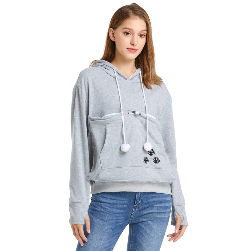 ALYC Unisex Hoodies Pet Holder Cat Dog Large Pouch Carriers Pullover with Cat Printing Sweatshirt (Light Grey- Classic Version, S) Classic Version Grey Small - PawsPlanet Australia