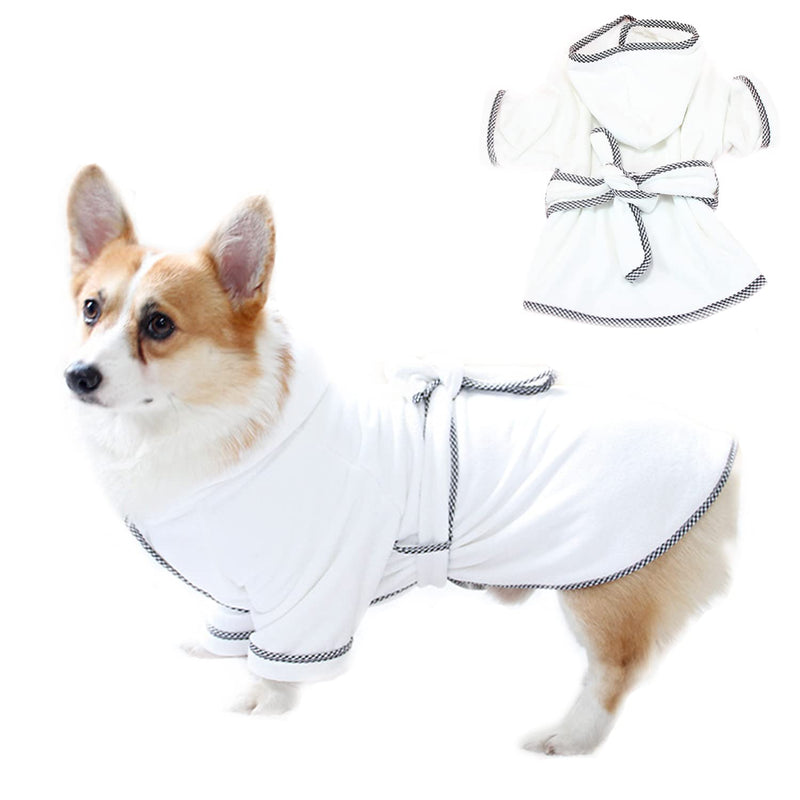 Dog Bathrobe, Microfiber Fast Drying Absorbent Hooded Bath Towel White for Puppy Small Medium Large Dog Cat (L, White) L:25-40LB (1st Generation) - PawsPlanet Australia
