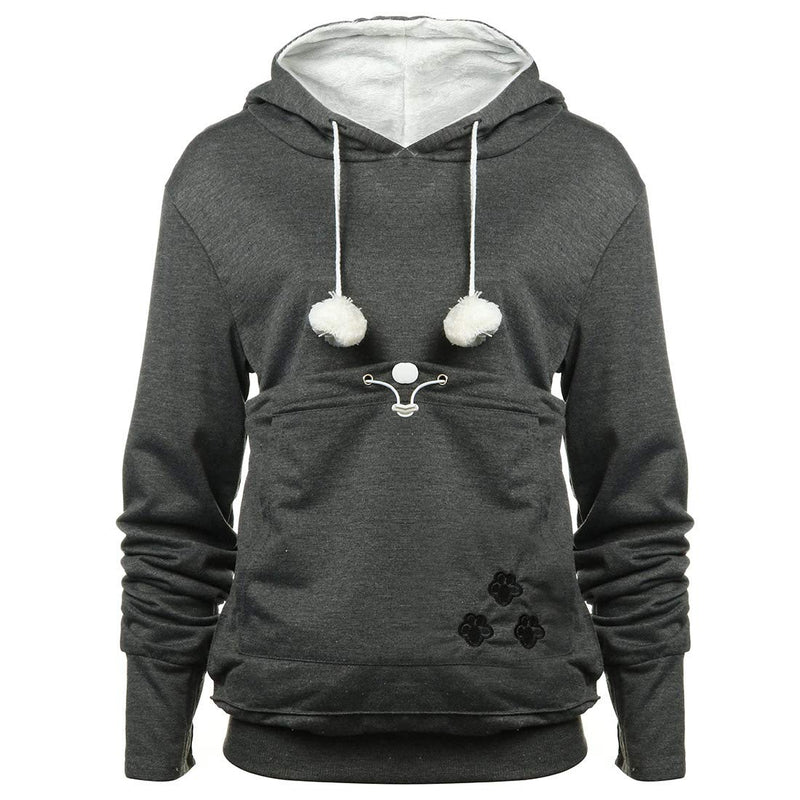 jessie Pullover Long Sleeve Puppy Holder Sweatshirt Pet Carrier Cat Dog Kangaroo Pouch Hoodies Large Dark Grey - PawsPlanet Australia