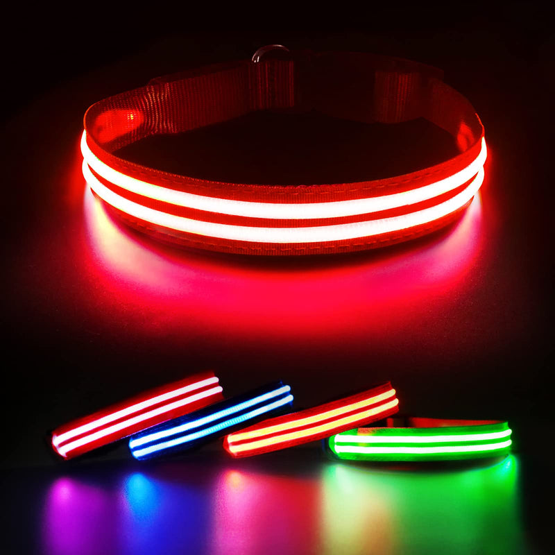 PcEoTllar LED Dog Collar, Rechargeable Flashing Light Up Dog Collar 100% Waterproof Safety Adjustable Pets Collar Increased Visibility Super Bright for Small Medium Large Dog S(11''-15.7''/28-40cm) Red - PawsPlanet Australia