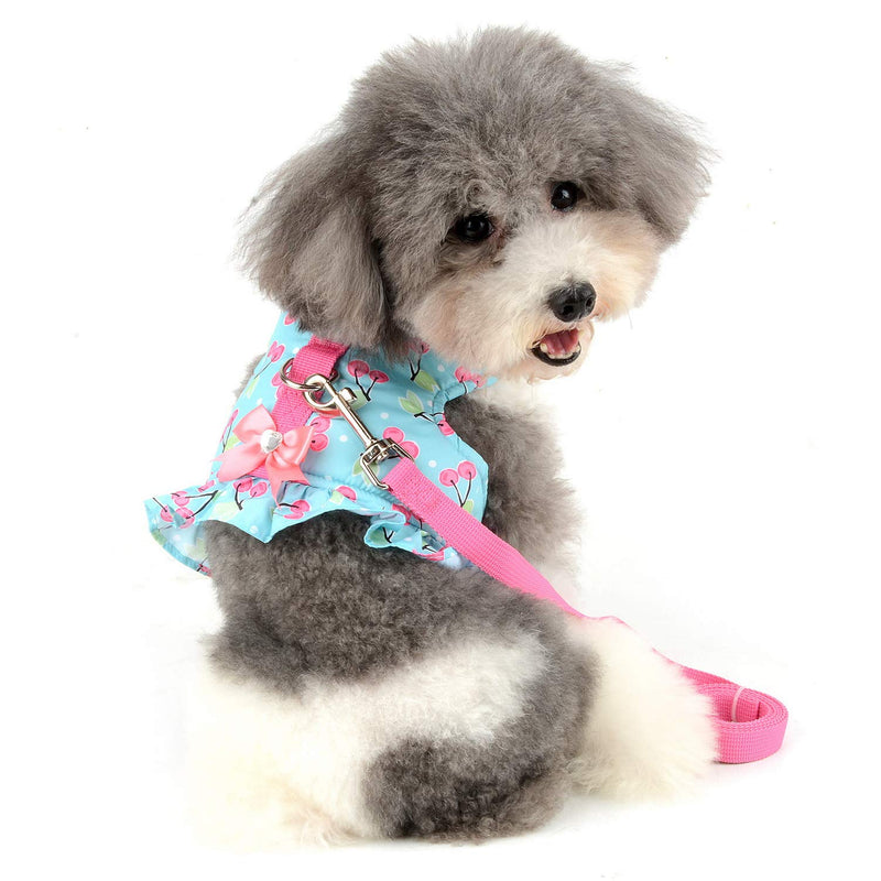 SELMAI Cat Harness and Leash for Walking Escape Proof Cherry Vest Harness for Small Dogs Boys Girls Kitten Puppies Easy on Jacket Soft Padded Cat Vest for Walking Outdoor Spring Autumn S blue cherry