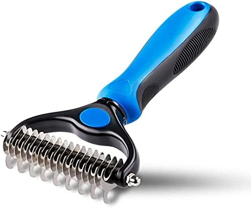 JASWELL Pet Grooming Tool- 2 Sided Undercoat Rake for Dogs &Cats-Safe and Effective Dematting Comb for Mats&Tangles Removing-No More Nasty Shedding or Flying Hair Blue - PawsPlanet Australia