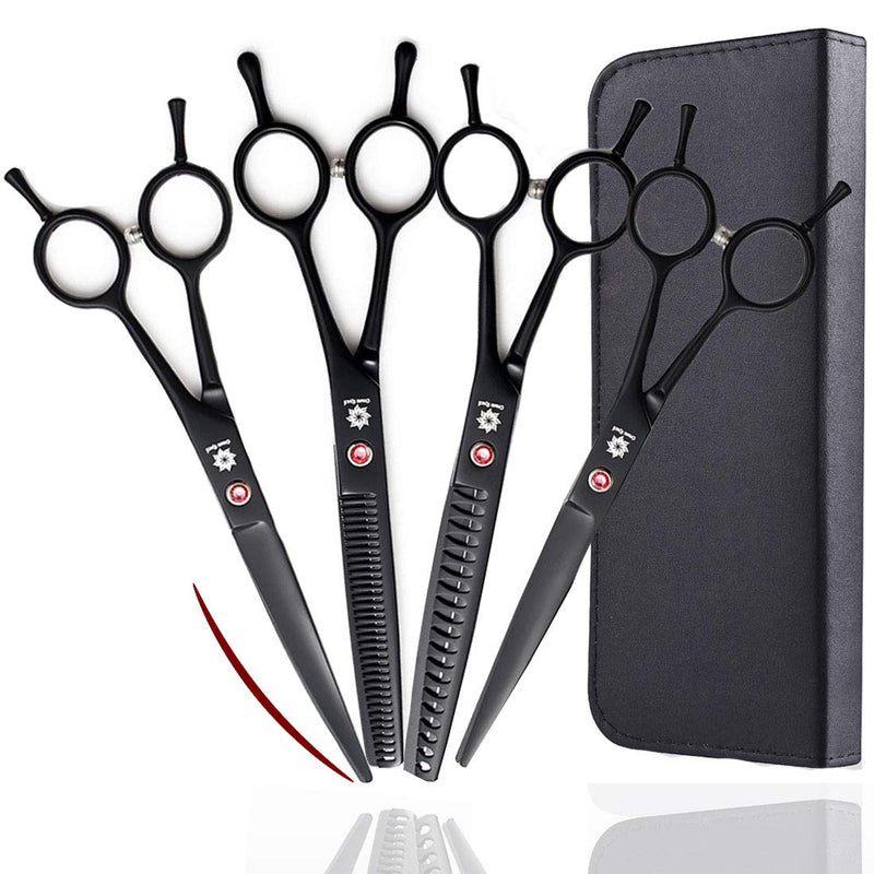 Dream Reach 7.0 Inches Professional Pet Cat Dog Grooming Shears Scissors, Straight, Curved, Thinning/Blending/Chunking Scissors Kit (4-Set) 4-Set - PawsPlanet Australia
