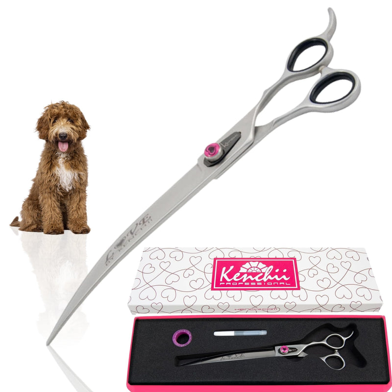 Kenchii Love Left Handed Dog Grooming Scissors, 9 Inch Curved Shears, Dog Scissors for Grooming, Professional Pet Grooming Scissors, Ergonomic & Comfortable 9.0" Curved - PawsPlanet Australia